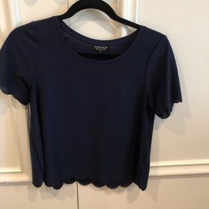 Navy blue top shop T-shirt with scallops